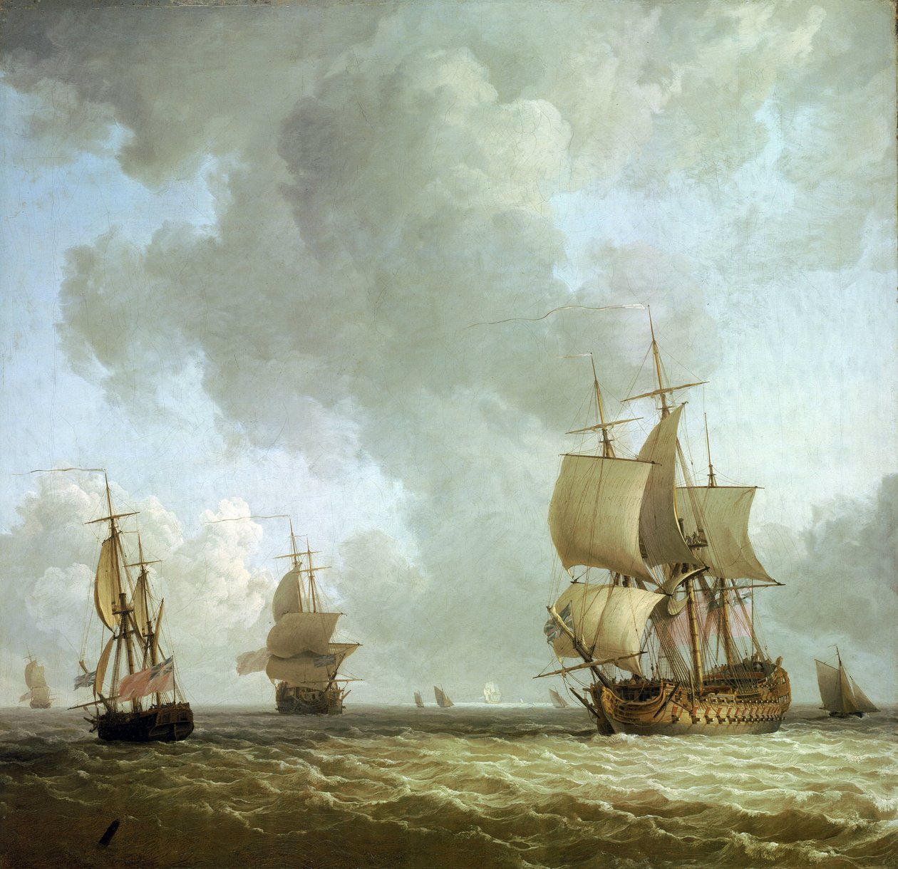 Schepen van de Britse Koninklijke Marine in de oceaanwind, circa 1750, door Charles Brooking door Charles Brooking