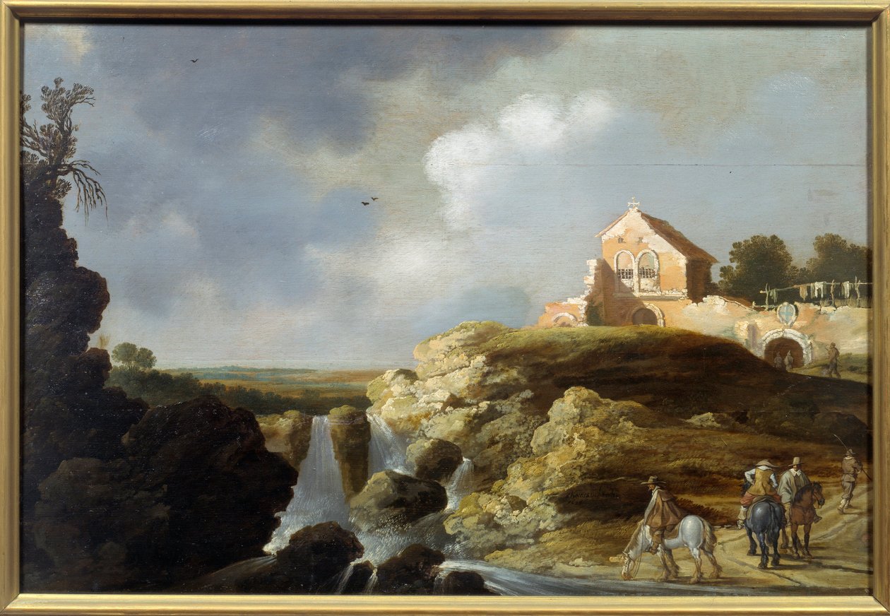 Italiaans landschap. Schilderij door Carel De Hooch (? - 1638) door Charles Cornelisz de Hooch