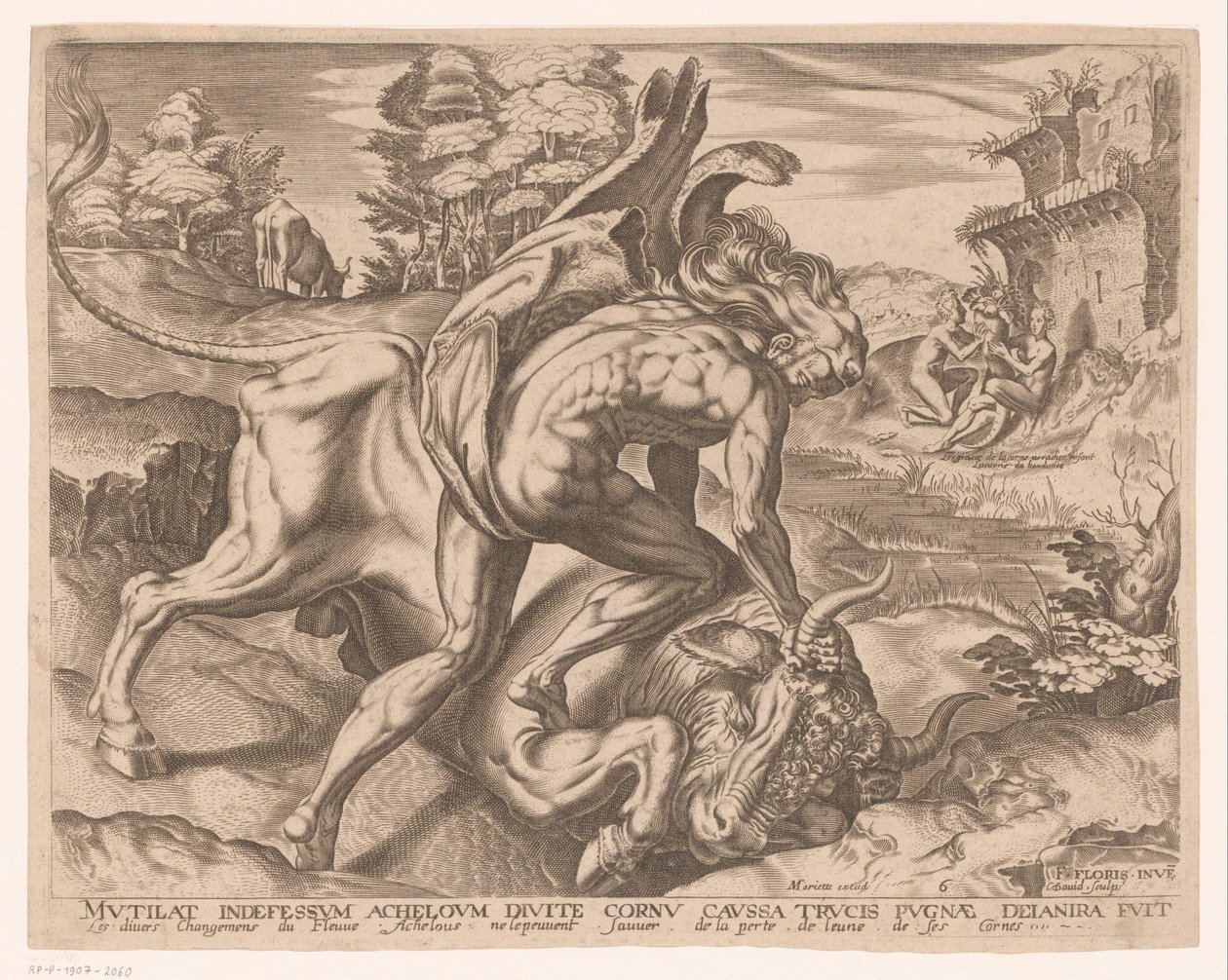 Hercules bedwingt de stier van Kreta door Charles David