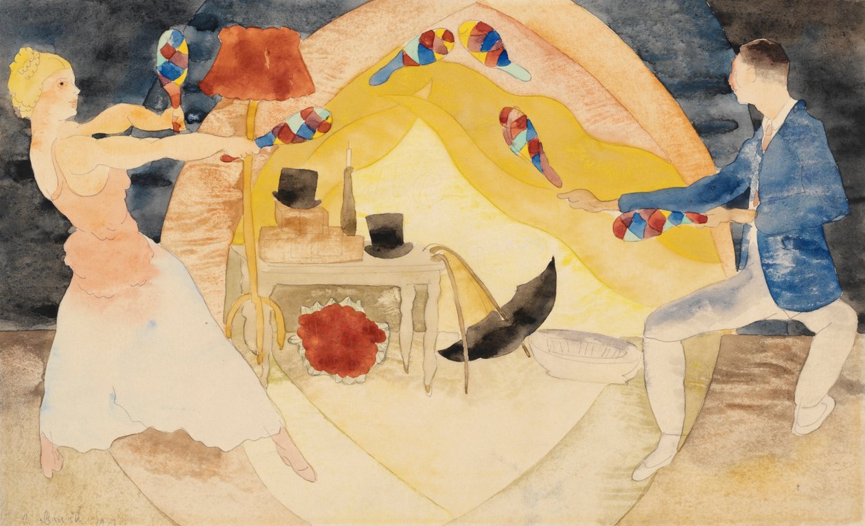 Jongleurs met Indische knotsen door Charles Demuth