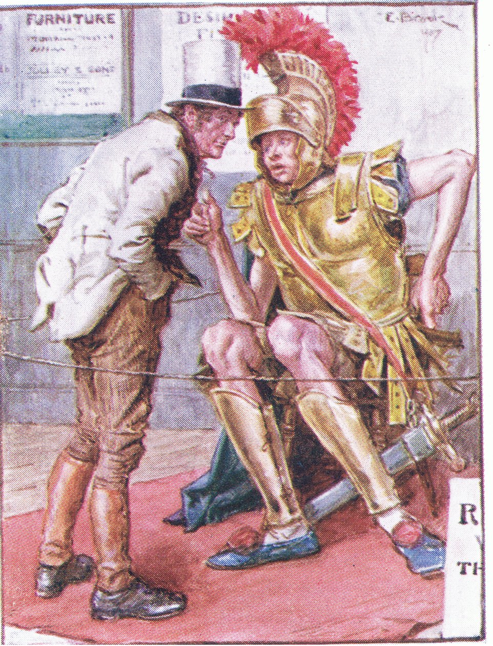 Dokter Marigold, wie is de vreemde jonge man die rond je karren hangt?, illustratie uit Dr Marigolds Recept, 1910 door Charles Edmund Brock