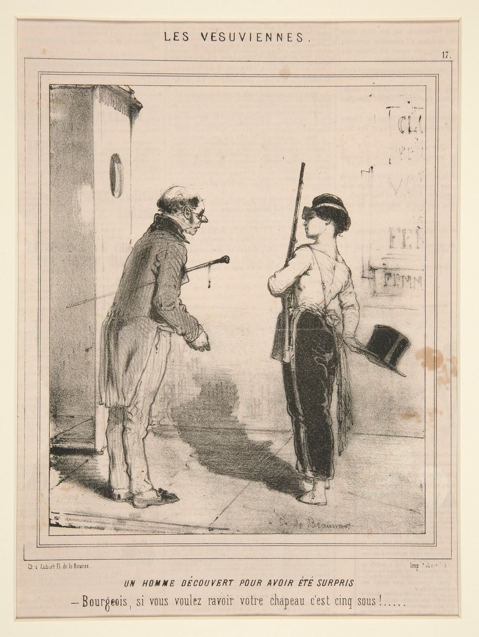 Een man ontdekt voor verrast te zijn, uit de serie Les Vesuviennes gepubliceerd in Le Charivari door Charles Edouard de Beaumont