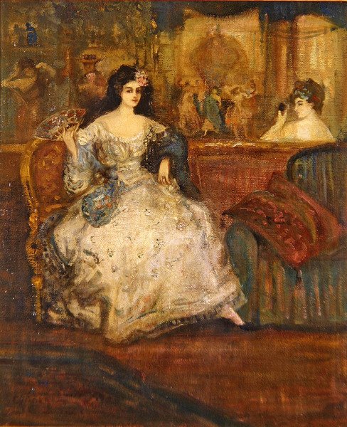 Vrouw in een theaterloge door Charles Edward Conder