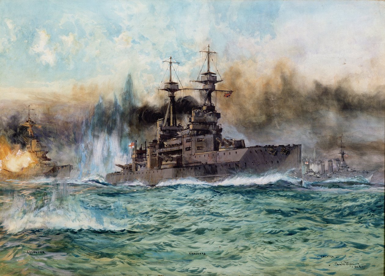 H.M.S Vanguard bij de Slag om Jutland, 1924 door Charles Edward Dixon