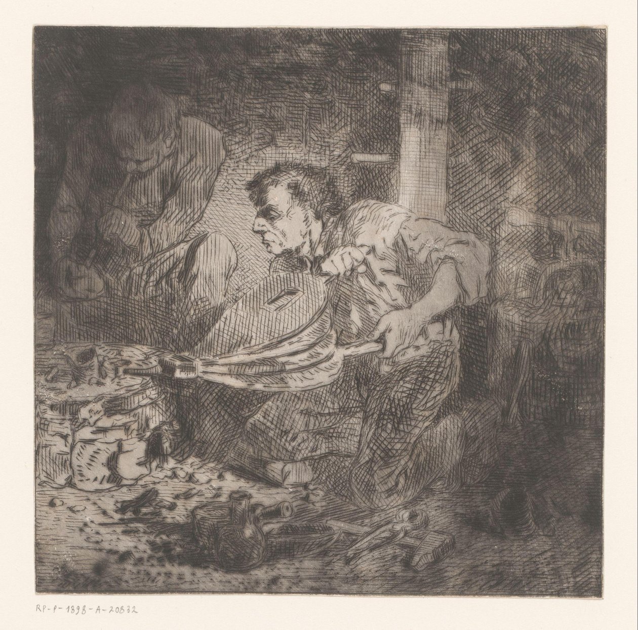 Smid met blaasbalg door Charles Emile Jacque (attributed to)