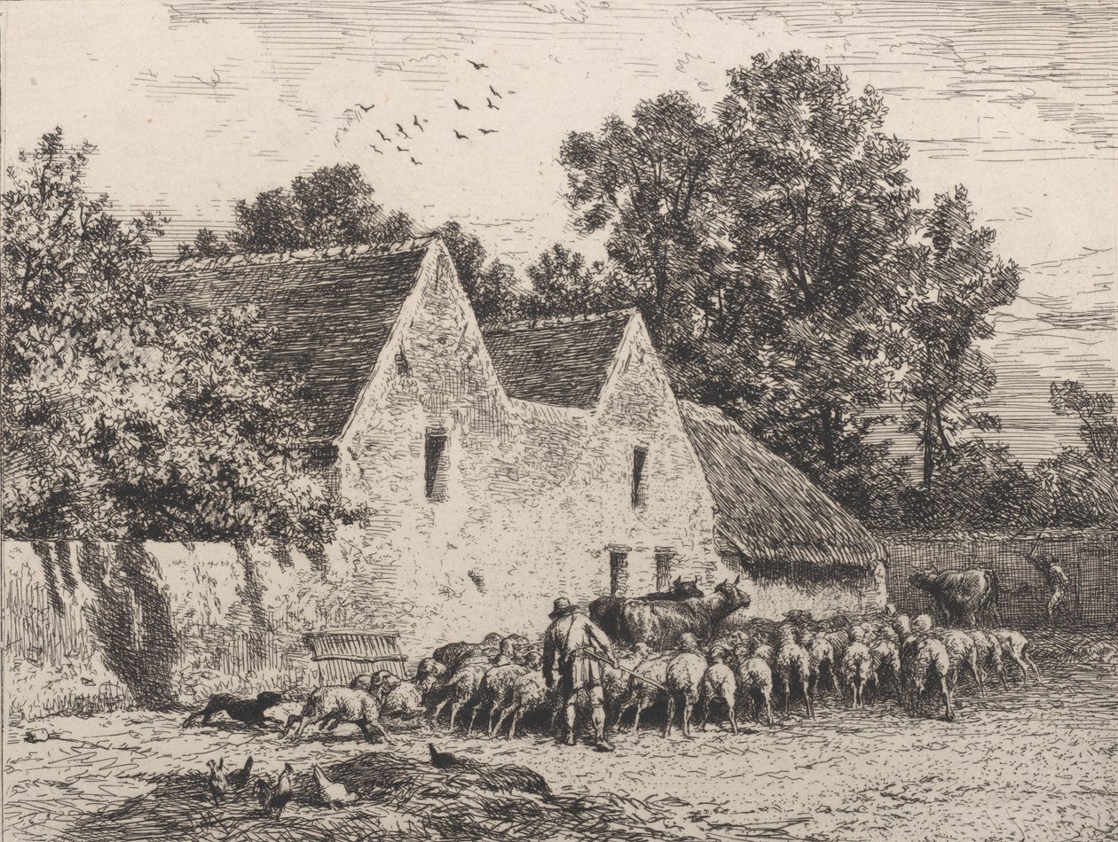 Een Boerderij, 1864 door Charles Emile Jacque