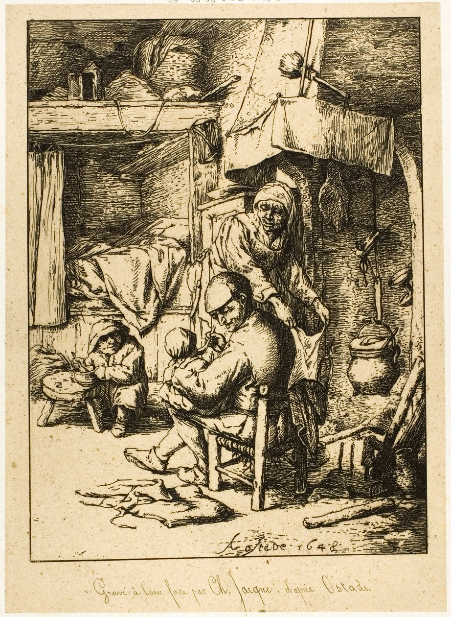 Een vader en zijn gezin door Charles Emile Jacque