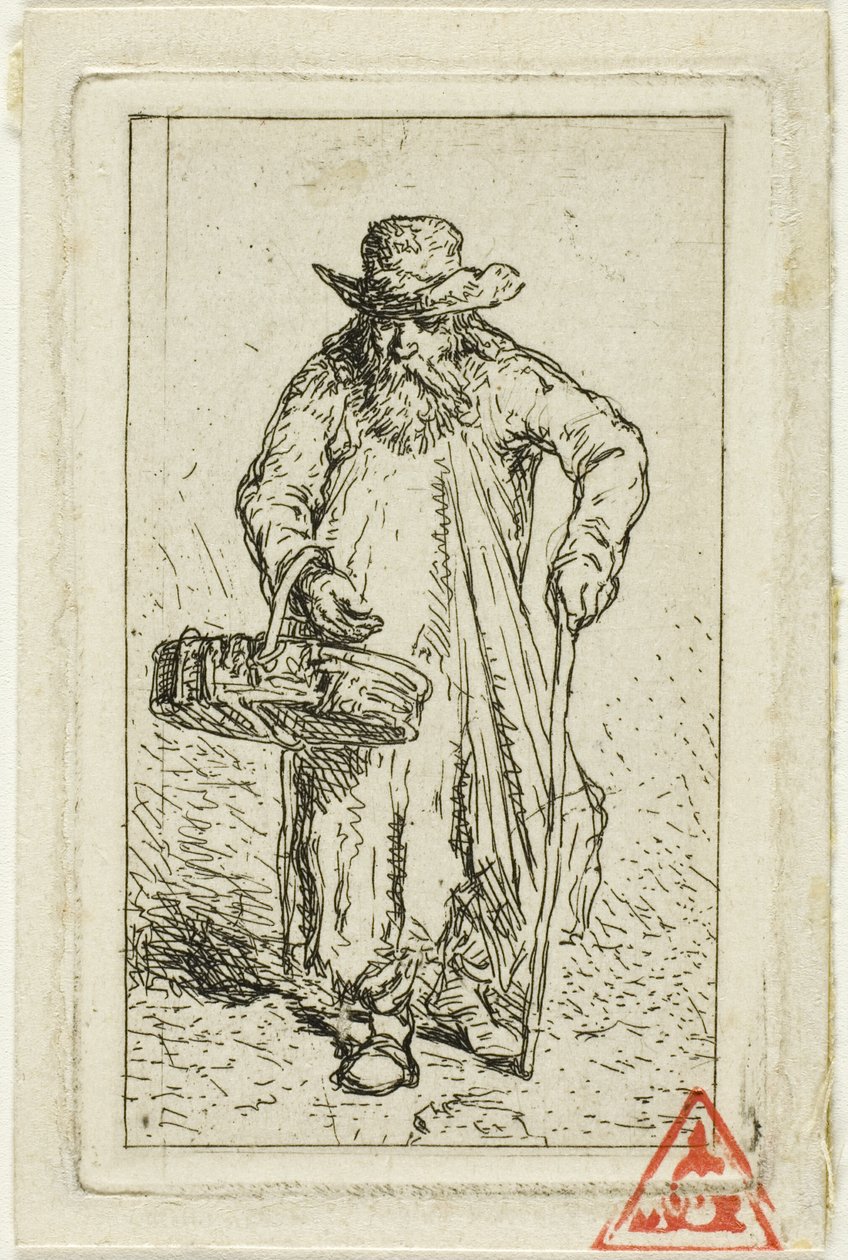 Bedelaar met mand door Charles Emile Jacque