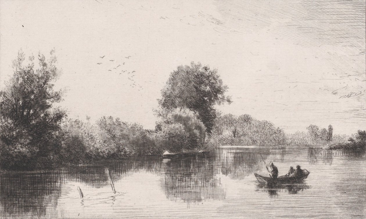Bords de la Marne door Charles Emile Jacque