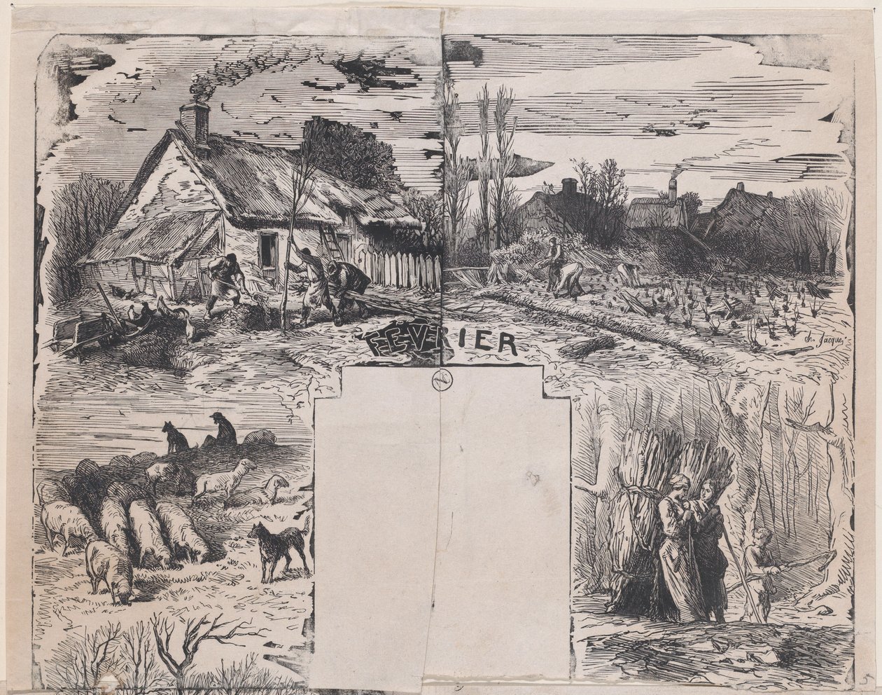 Februari uit Album van rustieke onderwerpen, 1859 door Charles Emile Jacque