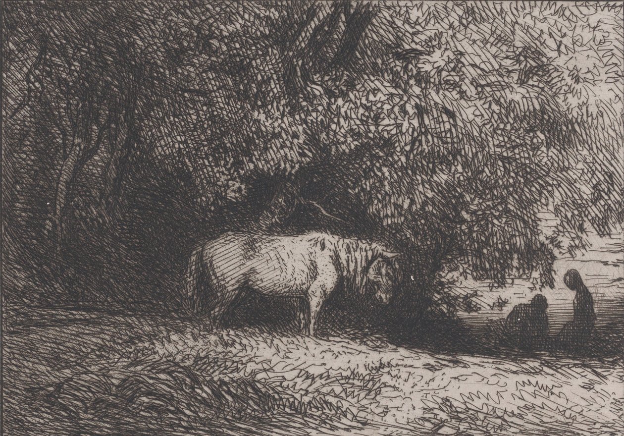 Paard onder een tak, 1846 door Charles Emile Jacque