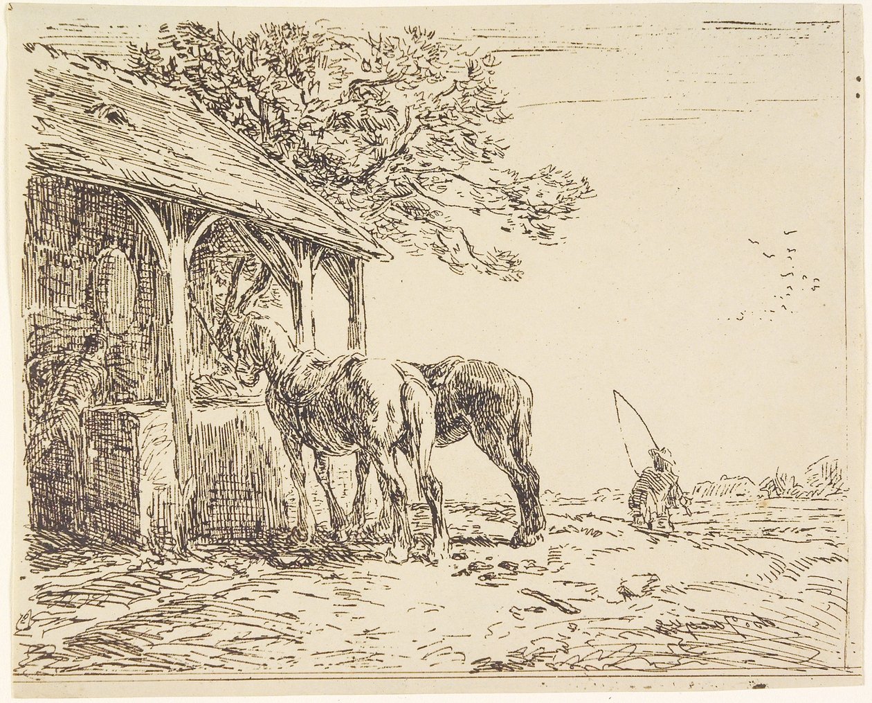 Paarden in een stal, 19e eeuw door Charles Emile Jacque