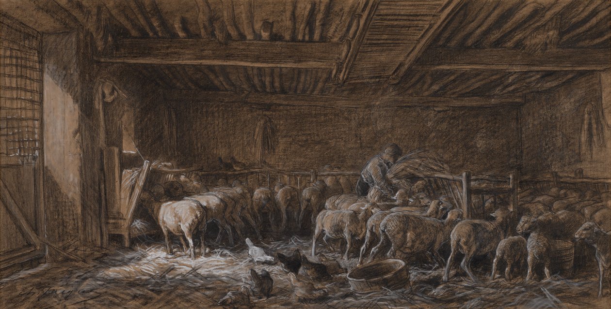 Interieur van een schuur (La Bergerie) door Charles Emile Jacque