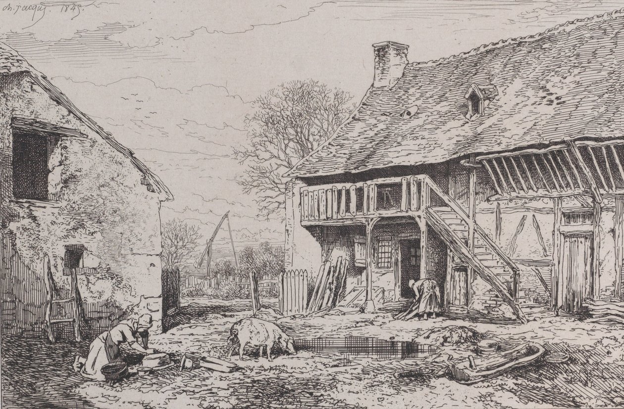 Landschap van een boerenhof, 1845 door Charles Emile Jacque
