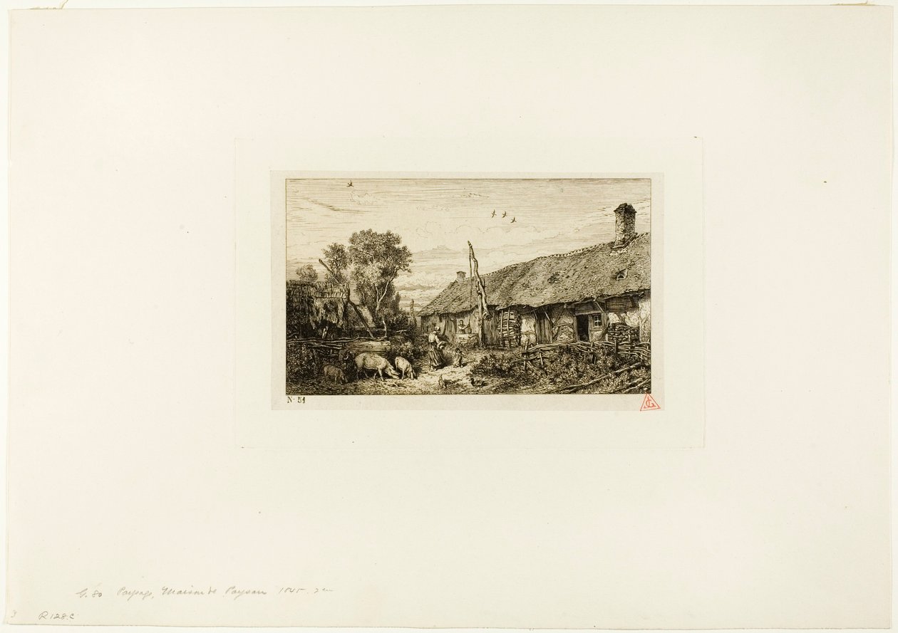 Landschap met Boerenhuis door Charles Emile Jacque