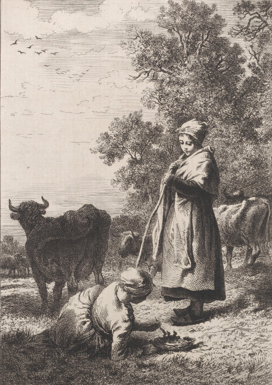 Kleine melkmeisjes door Charles Emile Jacque