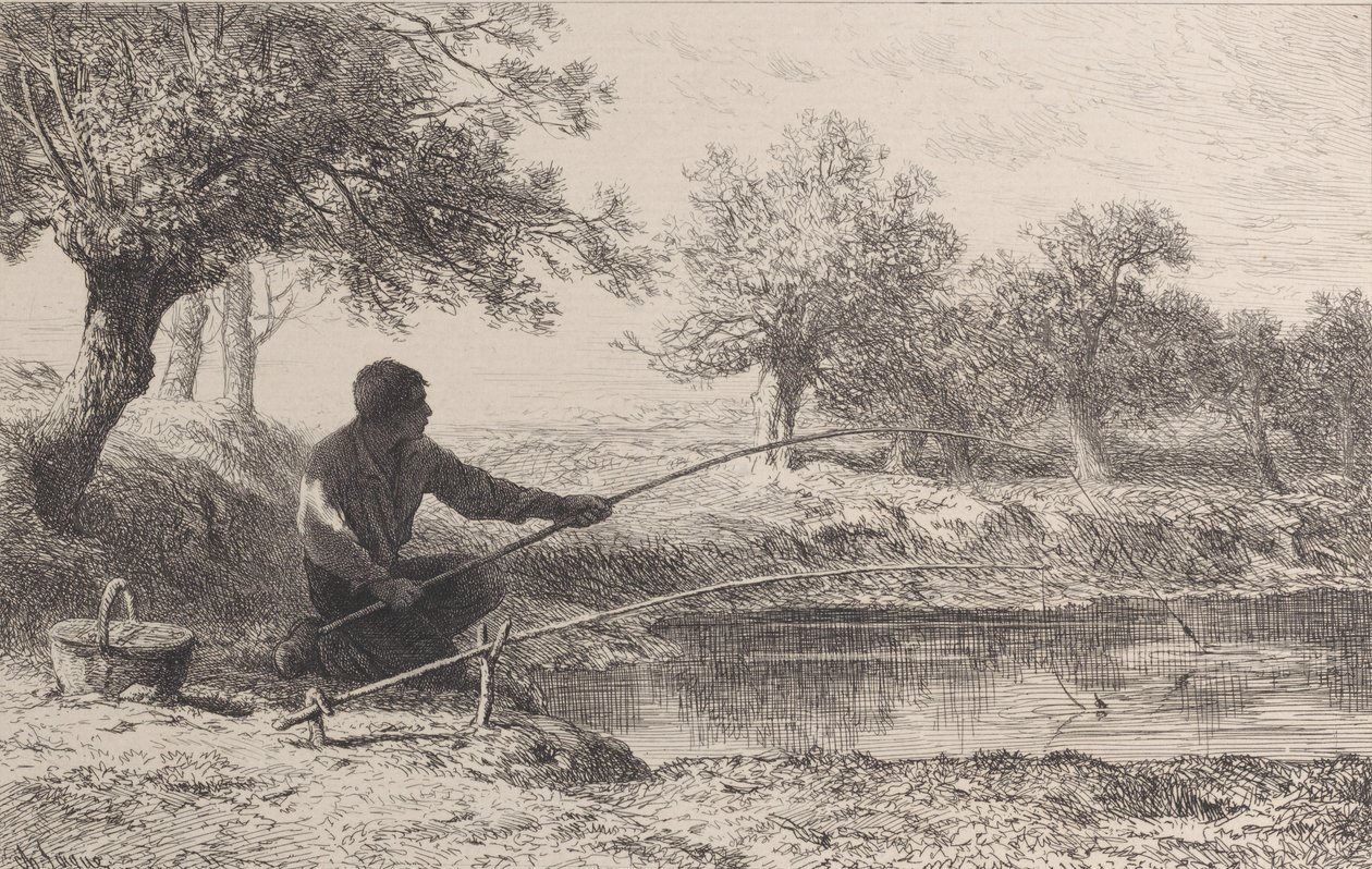 Pêche au Vif door Charles Emile Jacque