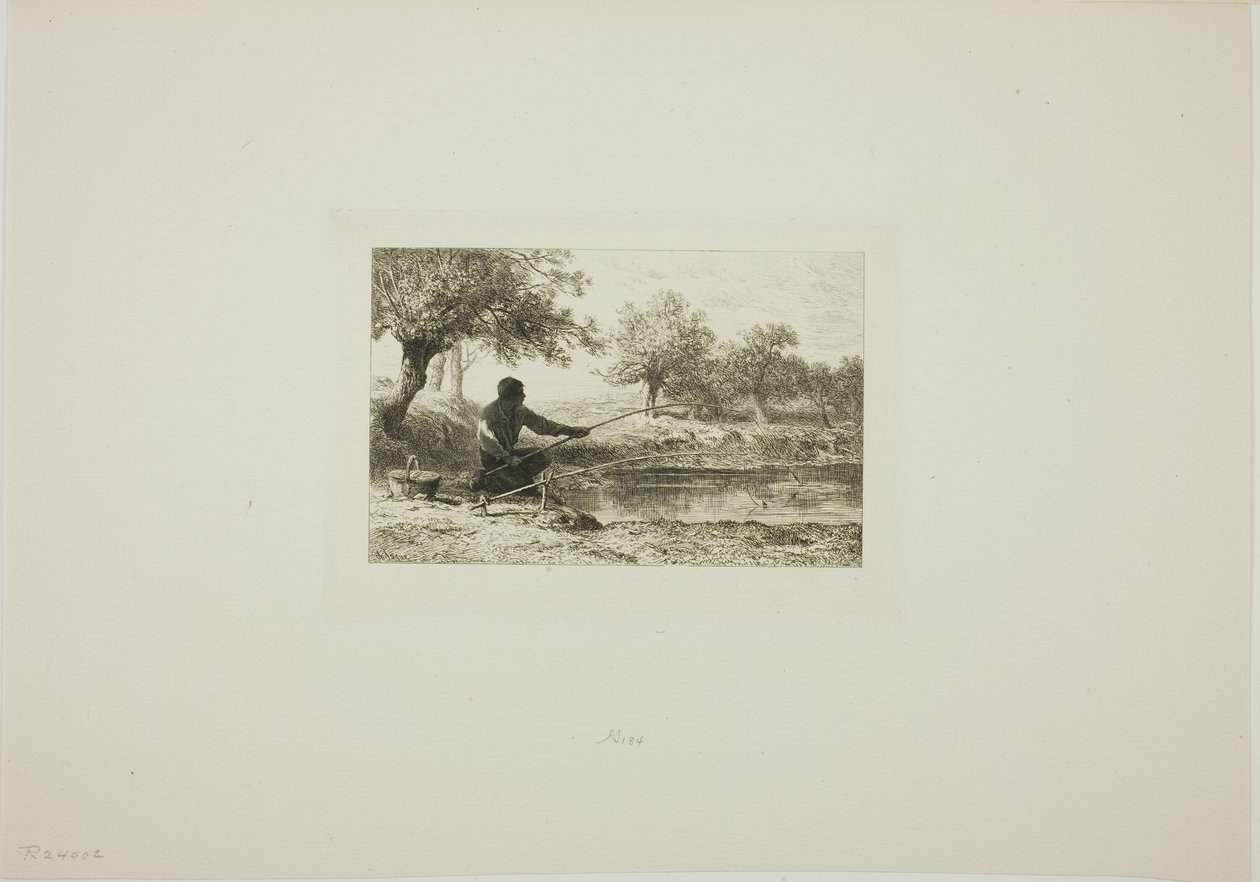 Vissen met een hengel door Charles Emile Jacque