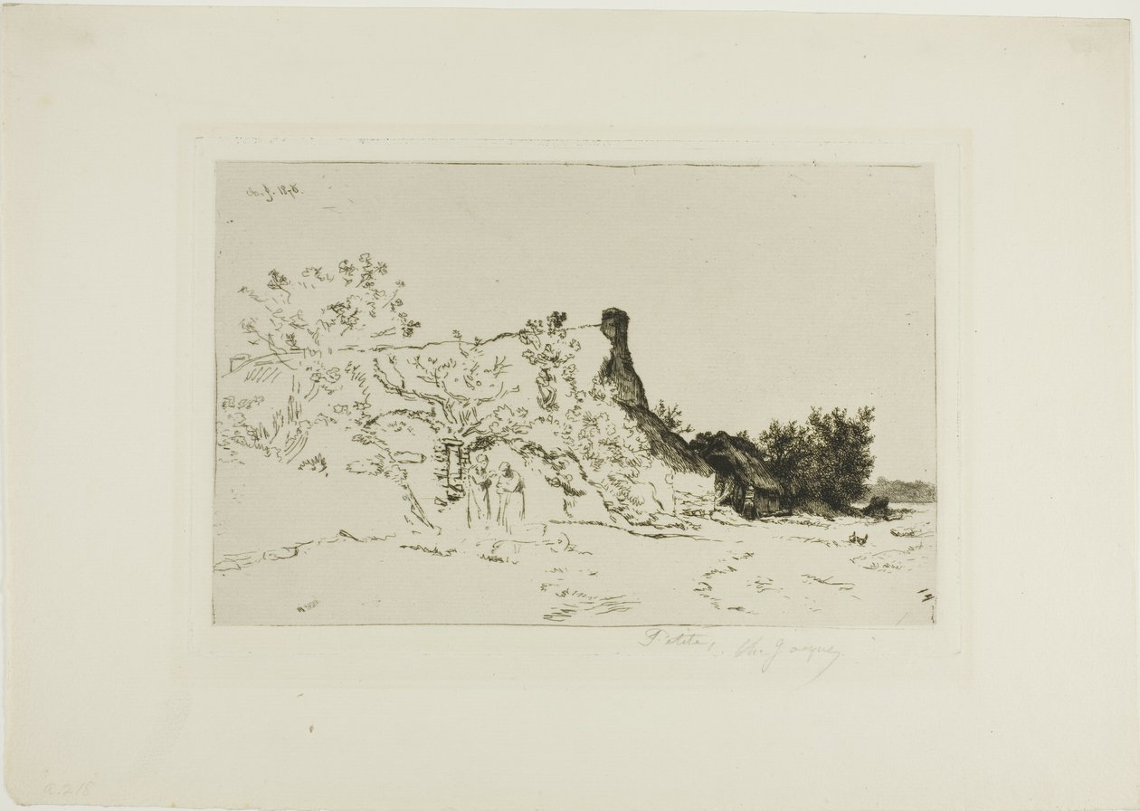 De grote rietgedekte cottage, Kercassier door Charles Emile Jacque