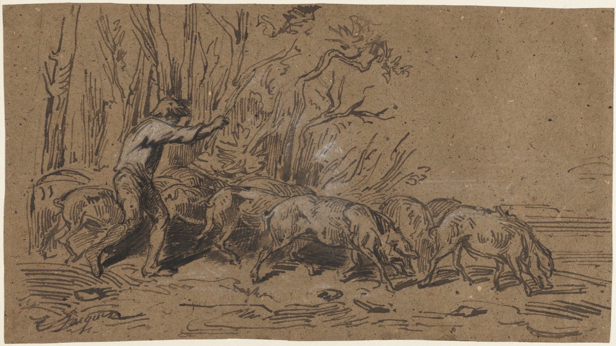 De truffelverzamelaars, ca. 1849 door Charles Emile Jacque