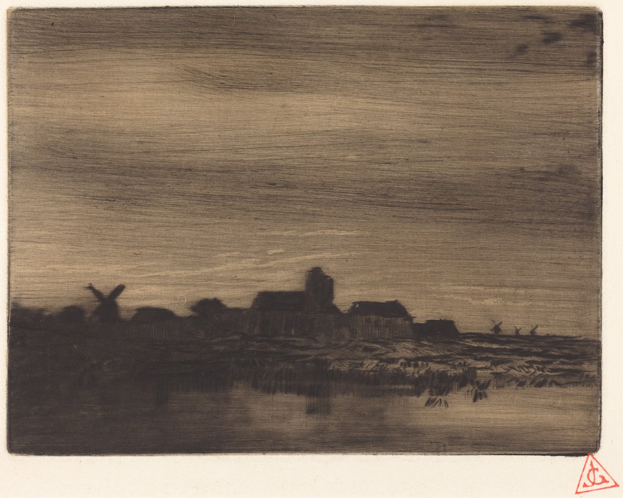 Dorp aan het water door Charles Emile Jacque