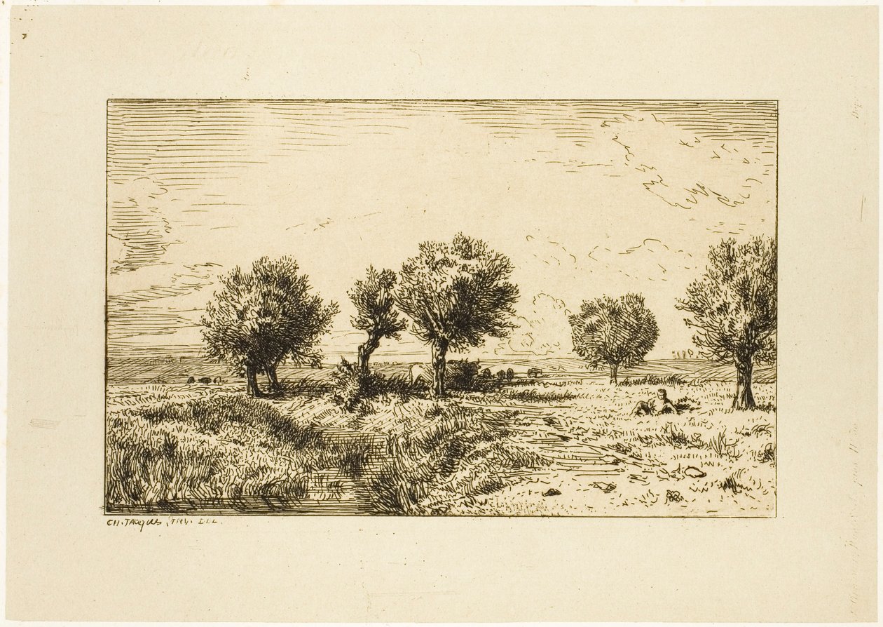 Wilgen in een Landschap door Charles Emile Jacque
