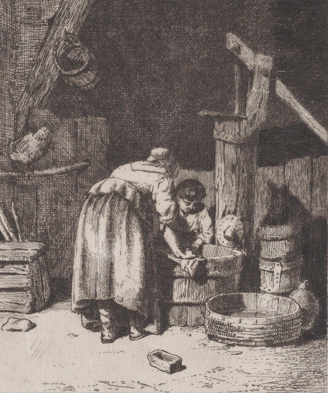 Vrouwen aan het Wassen, ca. 1845-50 door Charles Emile Jacque