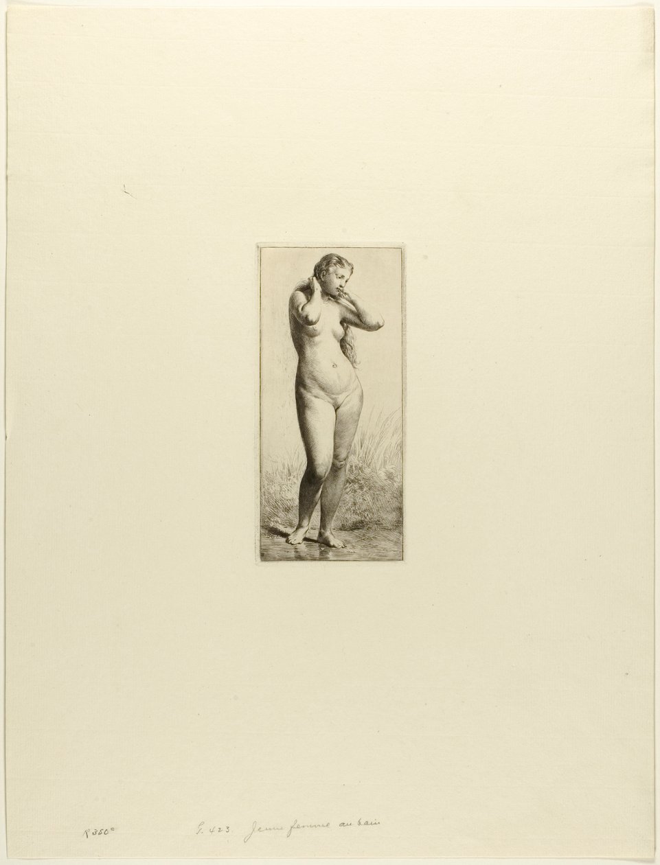 Jonge vrouw aan het baden door Charles Emile Jacque