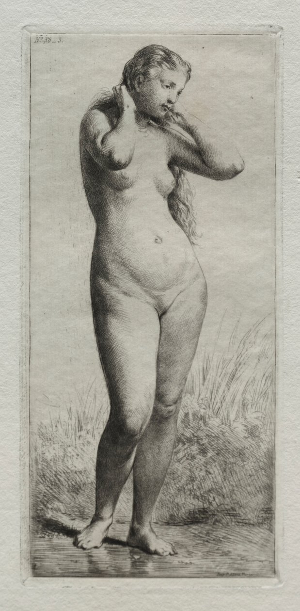 Jonge vrouw aan het baden door Charles Emile Jacque