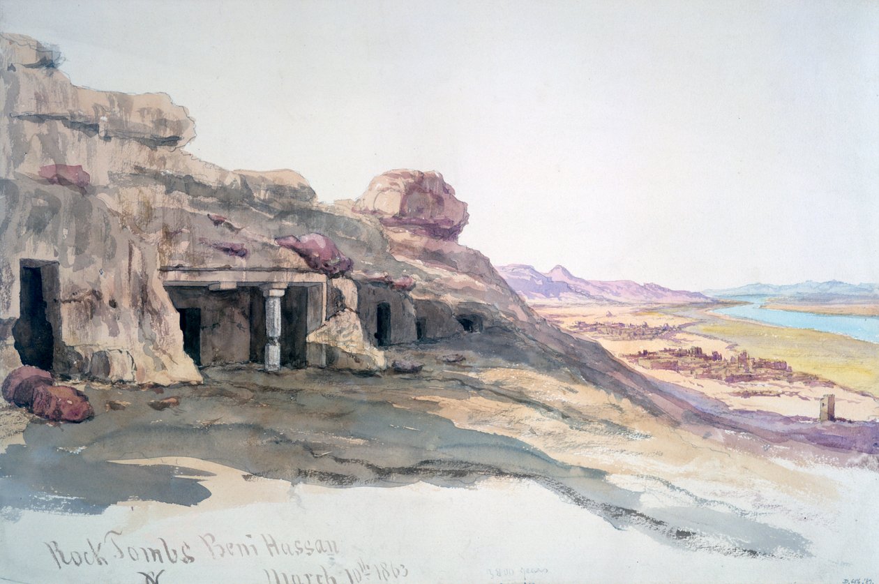 Rotsgraven, Beni Hassan, 10 maart 1863, Egypte, 1863 door Charles Émile de Tournemine