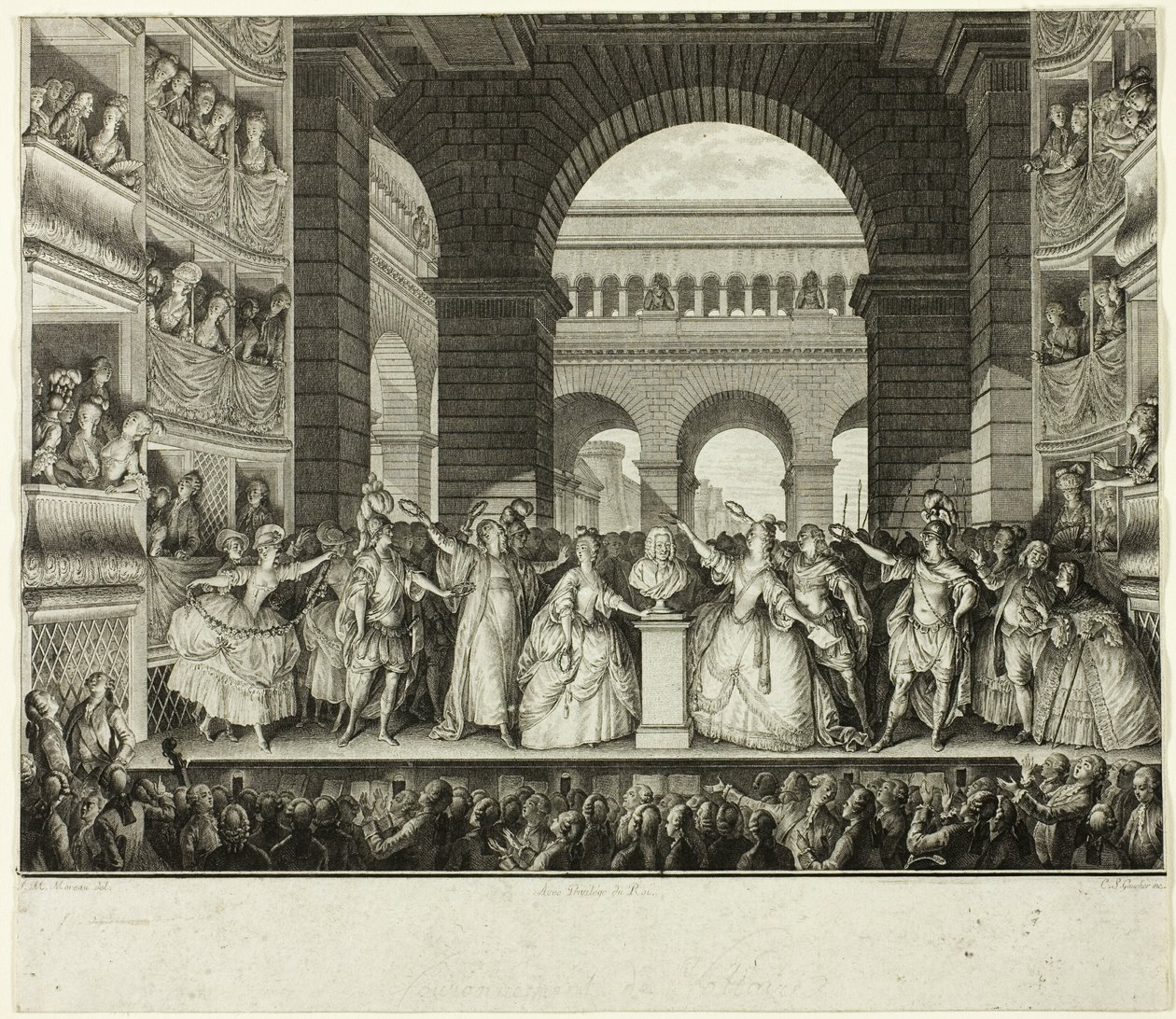 De kroning van Voltaire door Charles Etienne Gaucher