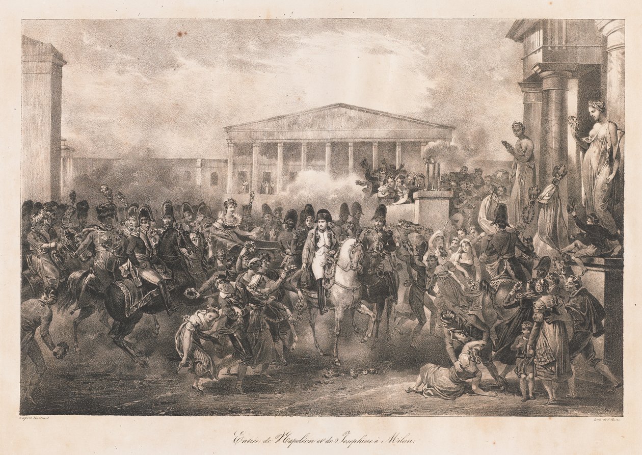 Intocht van Napoleon & Josephine in Milaan, begin 19e eeuw door Charles Etienne Pierre Motte