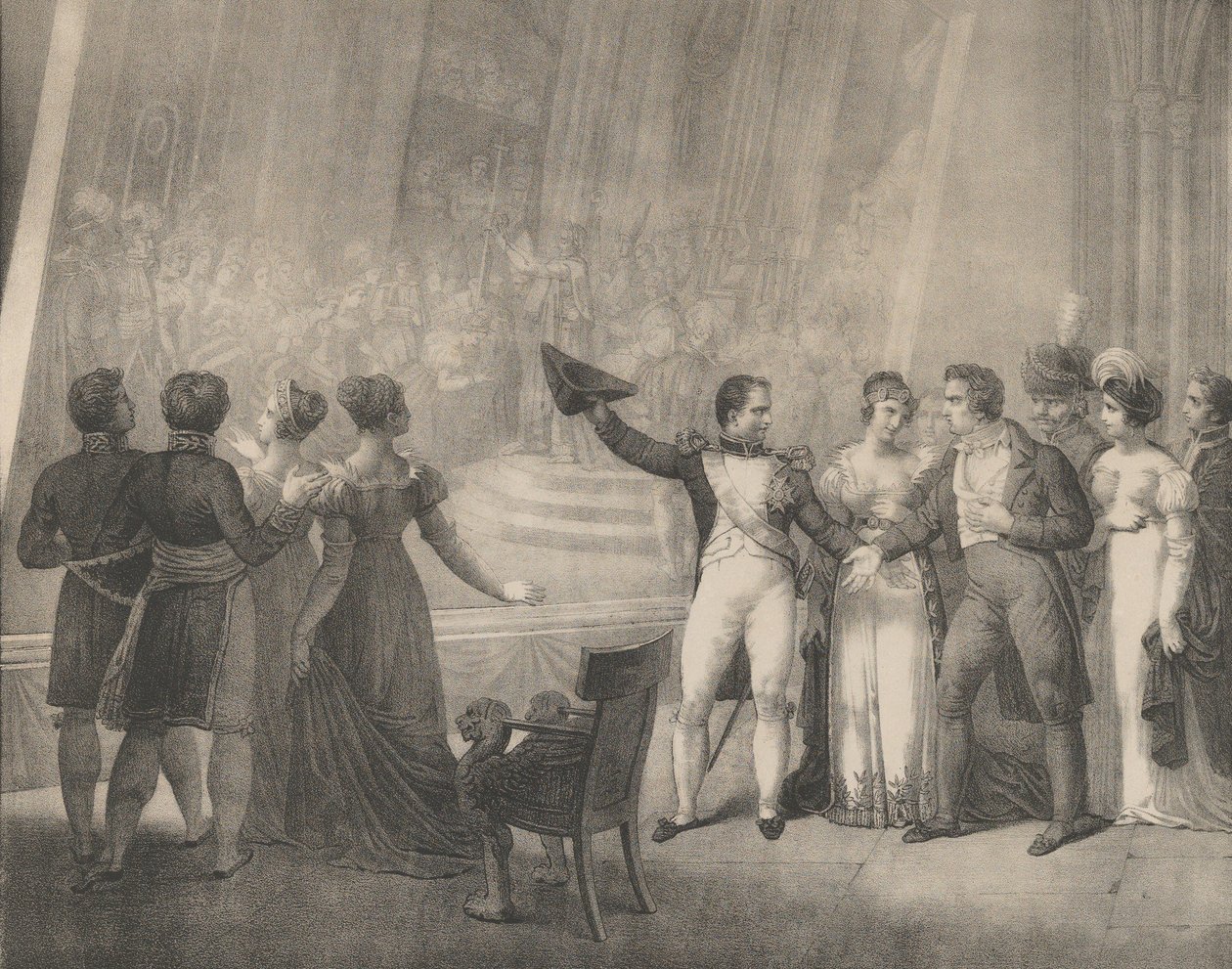 Napoleon en Josephine bezoeken het atelier van David, 4 januari 1808 door Charles Etienne Pierre Motte