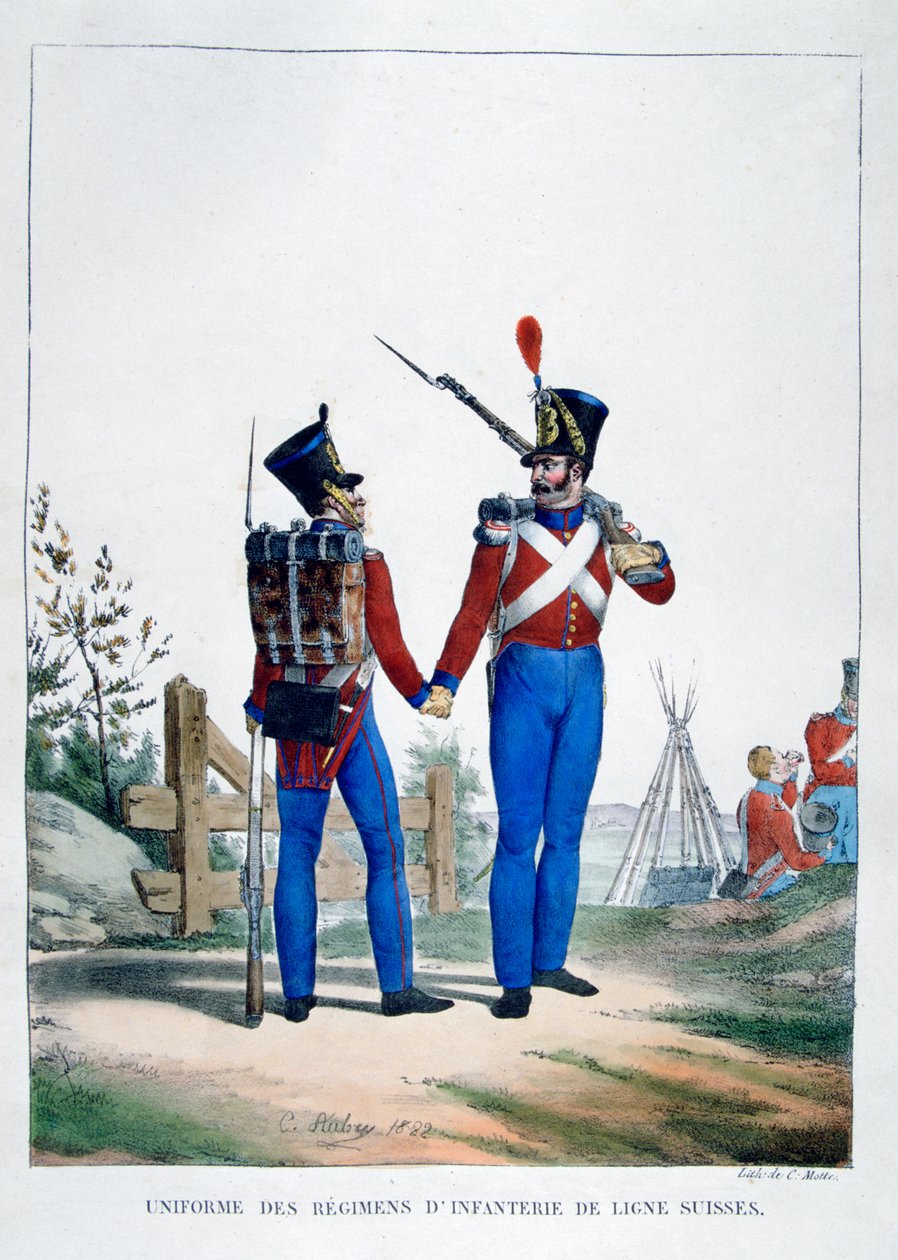 Uniform van een regiment Zwitserse infanterie, Frankrijk, 1823 door Charles Etienne Pierre Motte