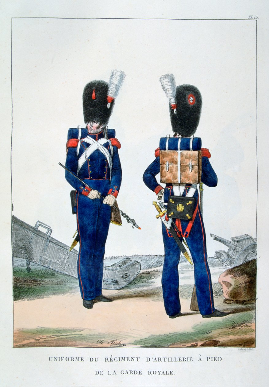 Uniform van een regiment voetartillerie van de koninklijke garde, Frankrijk, 1823 door Charles Etienne Pierre Motte