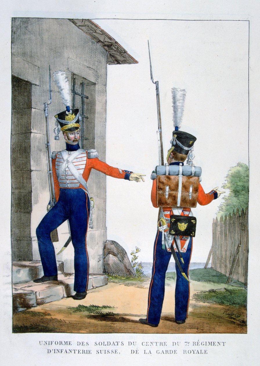 Uniform van het Zwitserse 7e regiment infanterie van de koninklijke garde, Frankrijk door Charles Etienne Pierre Motte