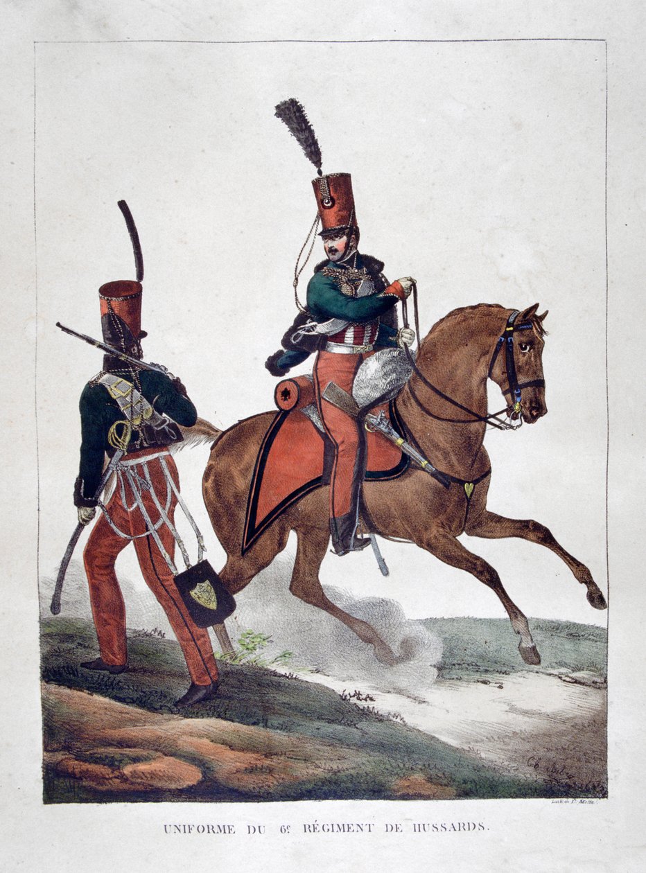 Uniformen van het 6e regiment Franse huzaren door Charles Etienne Pierre Motte