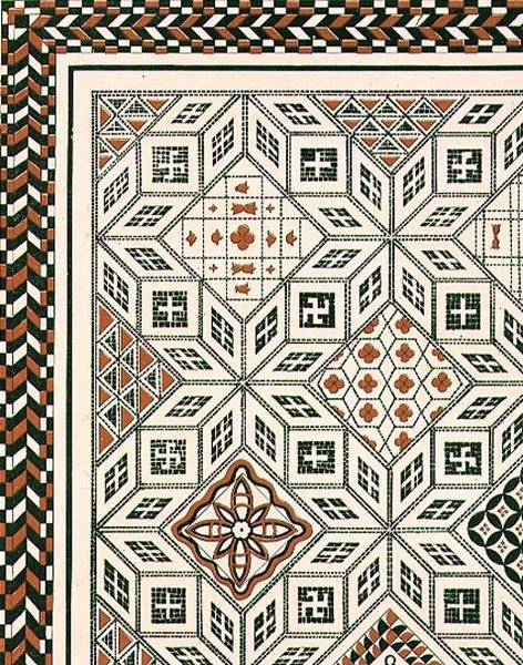 Ontwerp van een mozaïekvloer ontdekt in Nîmes, waarschijnlijk 2e of 3e eeuw, uitgegeven door Day & Son door Charles Felix Marie (after) Texier