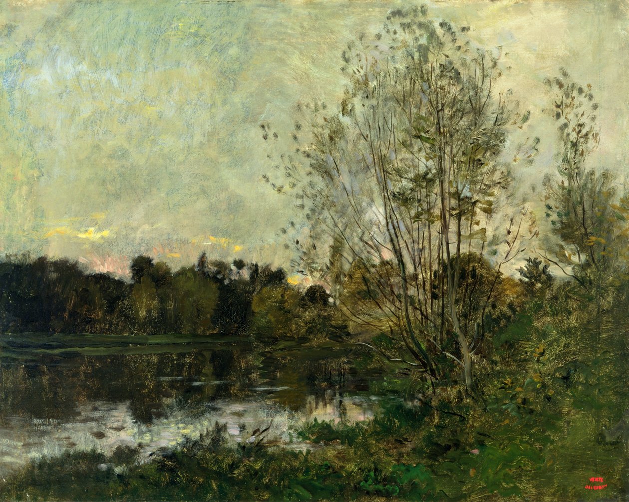 Een meer in het bos bij schemering, ca. 1865 door Charles Francois Daubigny