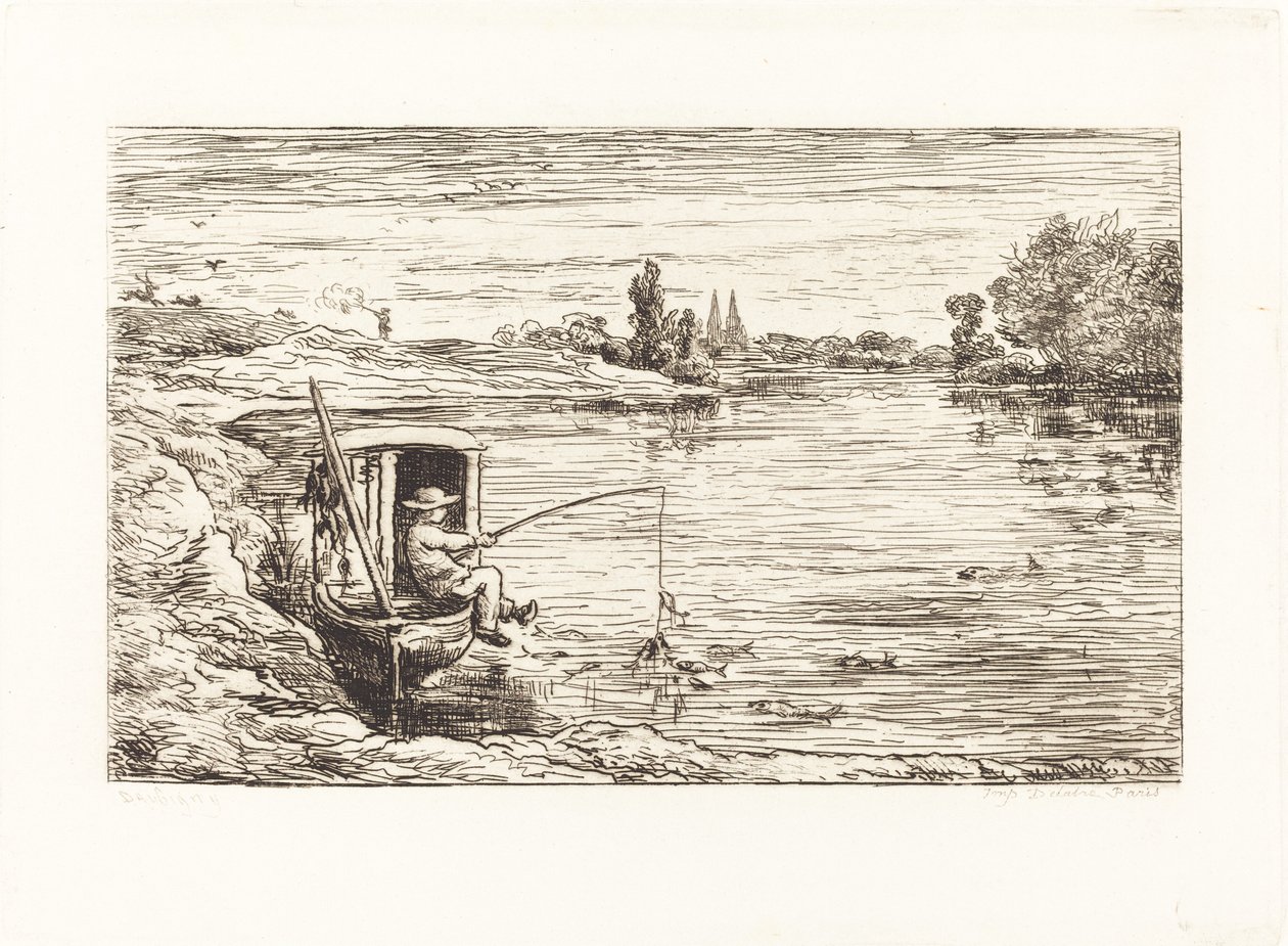 Kajuitjongen aan het Vissen door Charles Francois Daubigny