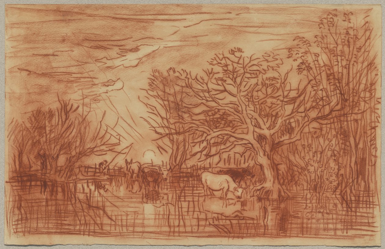 Koeien bij een waterplaats door Charles Francois Daubigny