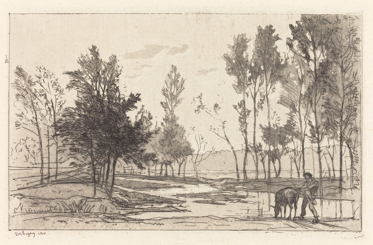 Ezel bij een drinkplaats door Charles Francois Daubigny