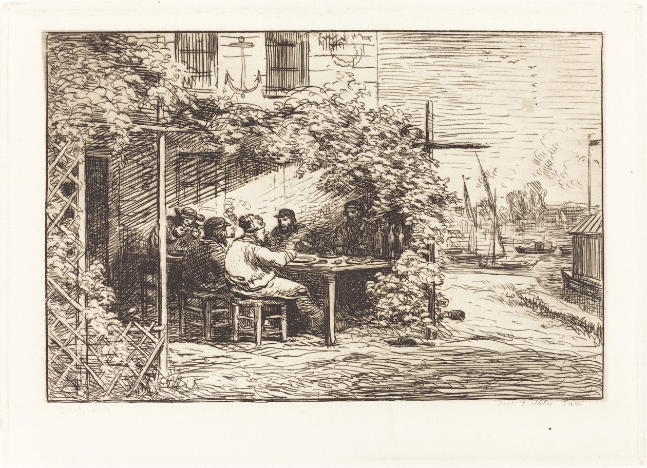 Lunch op Weg naar Asnieres door Charles Francois Daubigny