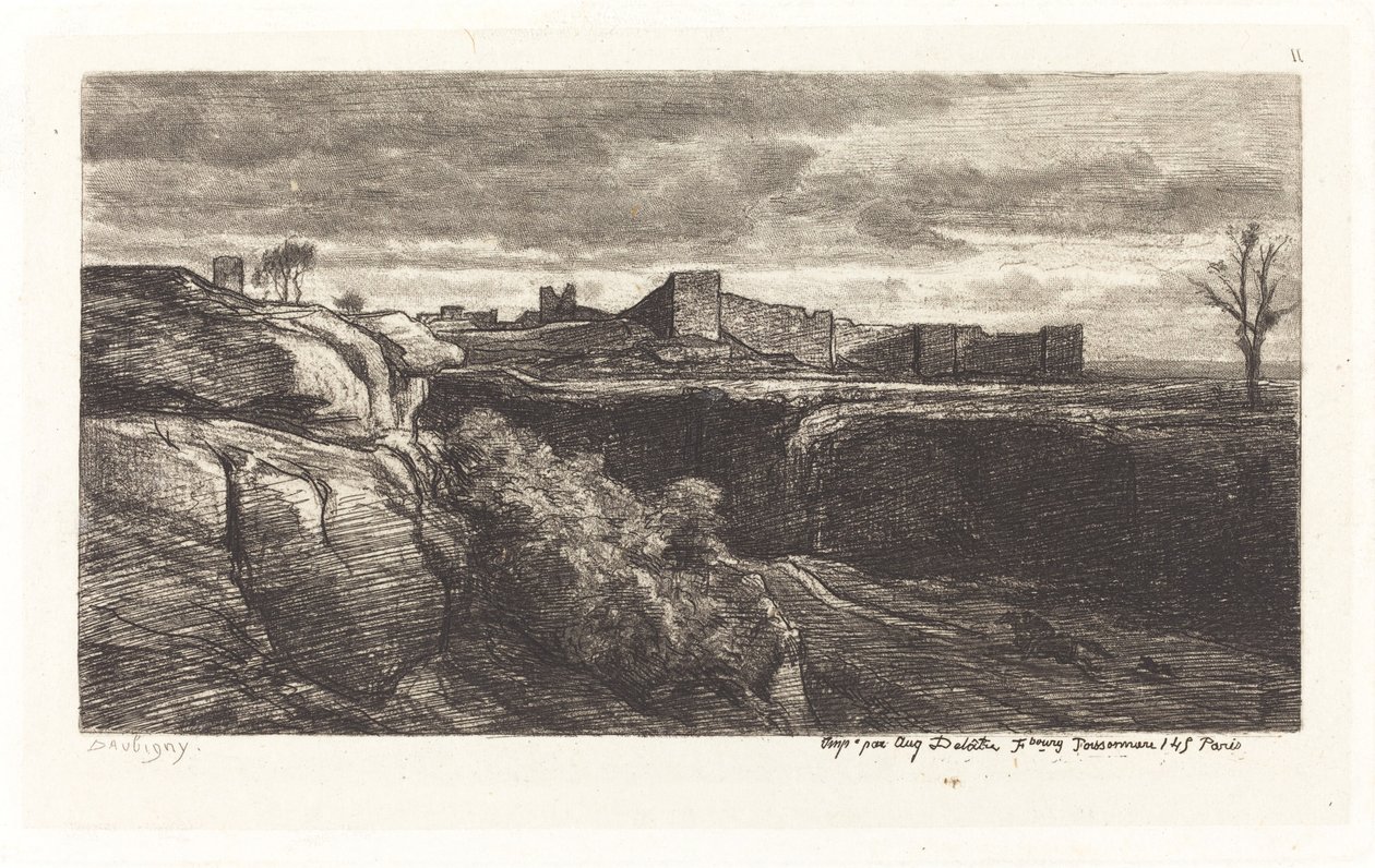 Ruïnes van het Kasteel van Cremieux (Les Ruines du chateau de Cremieux) door Charles Francois Daubigny