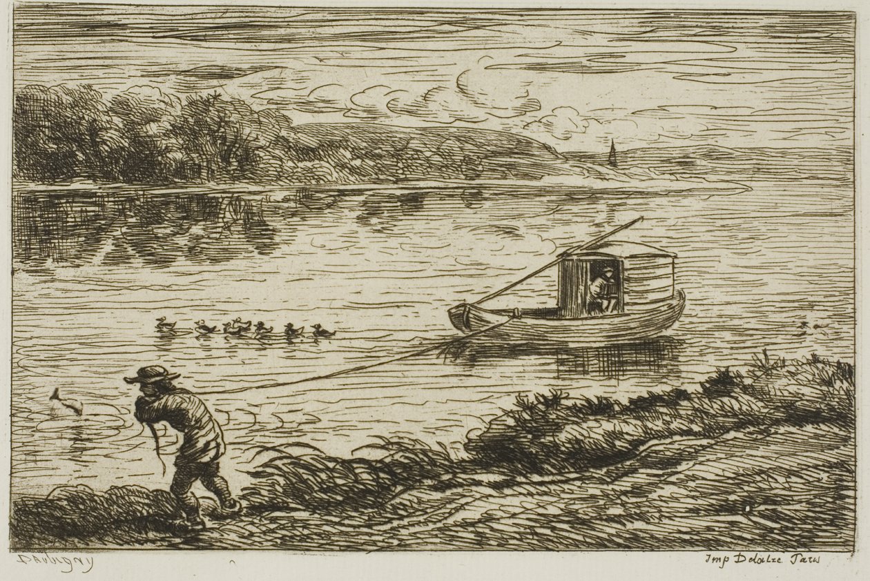 Scheepsjongen trekt aan de lijn (trekt aan het touw) door Charles Francois Daubigny