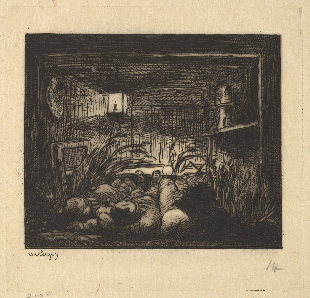 Slapen aan boord van de boot door Charles Francois Daubigny