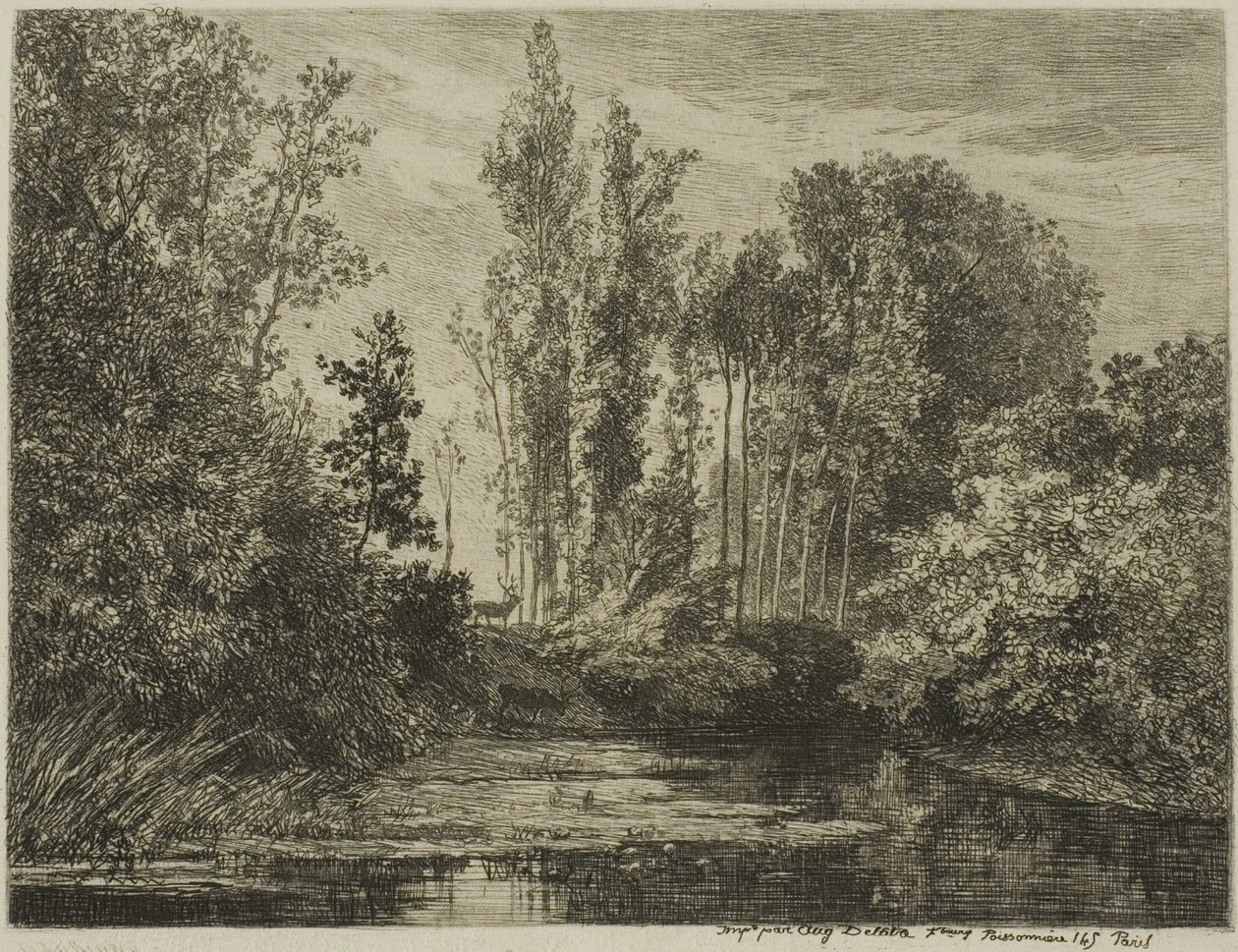 Herten aan de waterkant door Charles Francois Daubigny