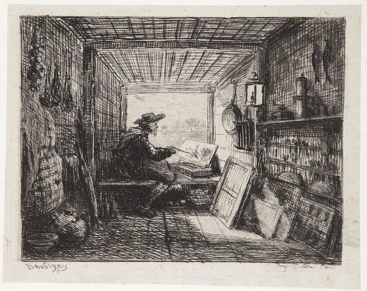 Het atelierbootje door Charles Francois Daubigny