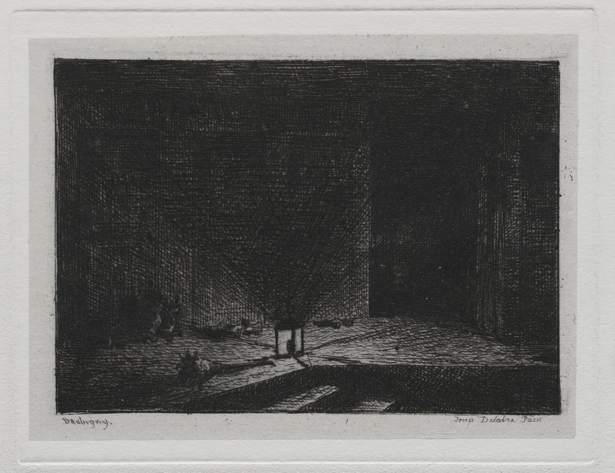 De Boottocht: Interieur van een Herberg (detail) door Charles Francois Daubigny
