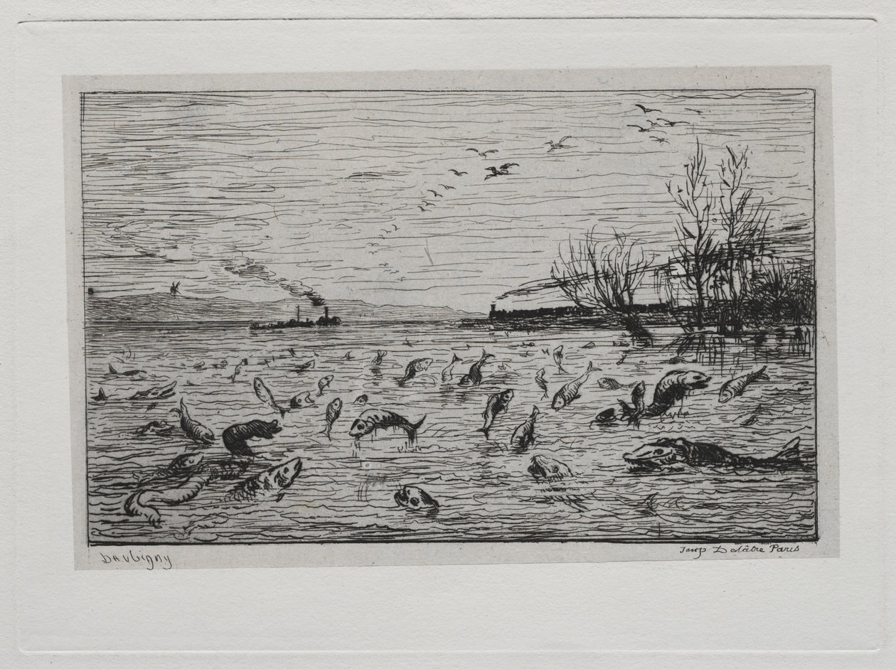 De Boottocht: Vreugde van de Vissen bij het Vertrek van de Kajuitjongen (De Vissen) door Charles Francois Daubigny